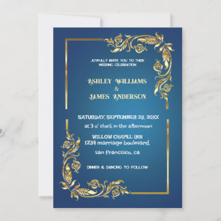 Elegantes goldenes Rahmen Wasserfarben Hochzeit Ei Einladung