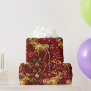 elegantes goldenes Rentier-Rot-Weihnachtsmuster Geschenkpapier