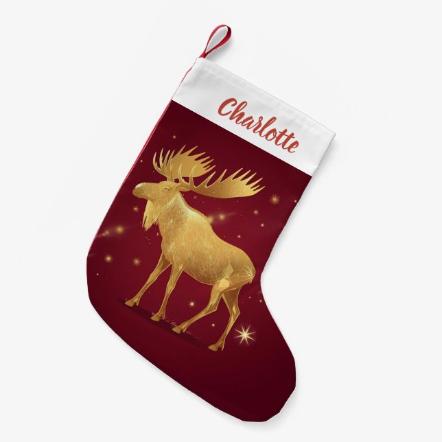 Elegantes goldenes Rentiermuster Kleiner Weihnachtsstrumpf (Vorderansicht (hängend))