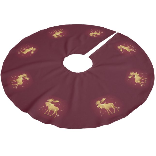 Elegantes goldenes Rentiermuster Polyester Weihnachtsbaumdecke (Schrägansicht)