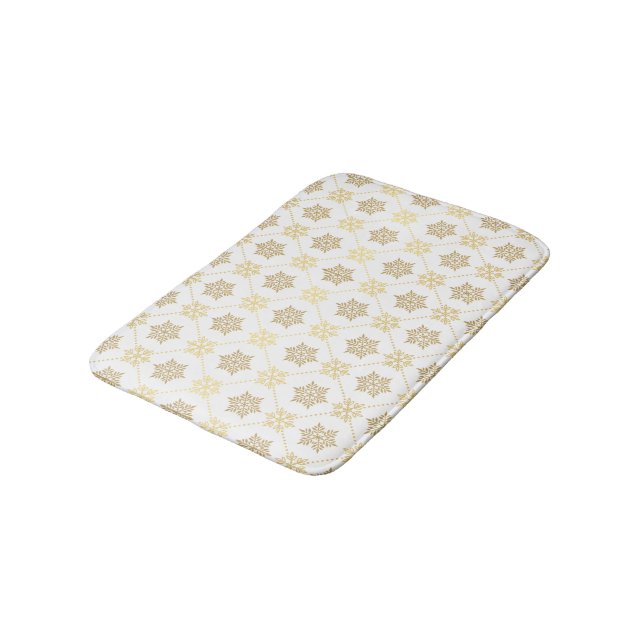 Elegantes goldenes Schneeflocken-Muster Badematte (Schrägansicht)