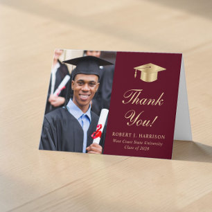 Elegantes goldenes Schriftfoto Burgunderrot Abitur Dankeskarte