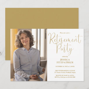 Elegantes goldenes Schriftfoto-Ruhestandsfeier Einladung