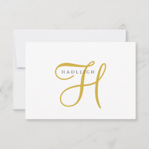 Elegantes goldenes Schriftmonogramm Mitteilungskarte