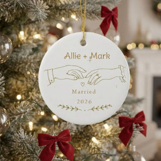 Elegantes goldenes Schriftzug-Christmas-Ehepaar Keramik Ornament