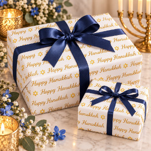 Elegantes goldenes Schriftzug Frohes Chanukka Ster Geschenkpapier