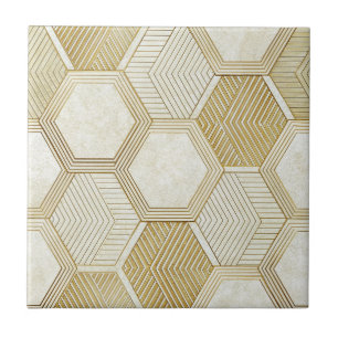 Elegantes goldenes Sechseckmuster - Marmor 2 Fliese