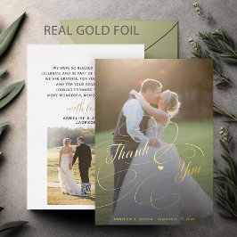 Elegantes goldenes Skript 2 Foto Hochzeit Dankesch Folieneinladung