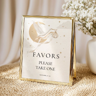 Elegantes goldenes Storch-Baby-Shower-Gunst-Tischs Poster