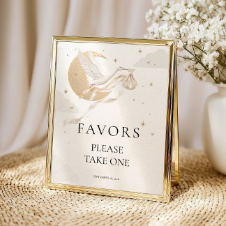 Elegantes goldenes Storch-Baby-Shower-Gunst-Tischs Poster