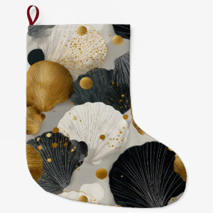 Elegantes goldenes und kohlefarbenes Jakobsmuschel Großer Weihnachtsstrumpf