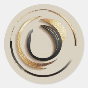 Elegantes goldenes und schwarzes abstraktes Design Runder Aufkleber