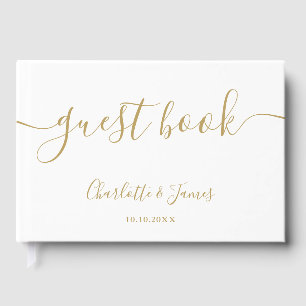 Elegantes goldenes Unterschrift-Skript-Hochzeit Gästebuch