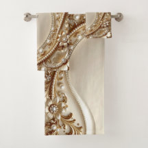 Elegantes goldenes verziertes Blumenhandtuch-Set