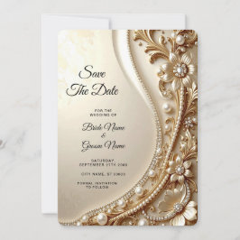 Elegantes goldenes verziertes florales Save-The-Da Save The Date
