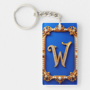 Elegantes goldenes W-Monogramm mit Perlen verziert Schlüsselanhänger