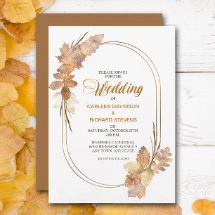 Elegantes goldenes Wasserfarben Herbstblatt Hochze Einladung
