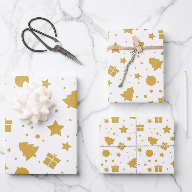 Elegantes Goldenes Weihnachtsbaum Geschenkpapier Set (Vorderseite)