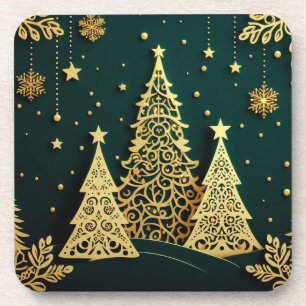 Elegantes goldenes Weihnachtsbaum-Muster Getränkeuntersetzer