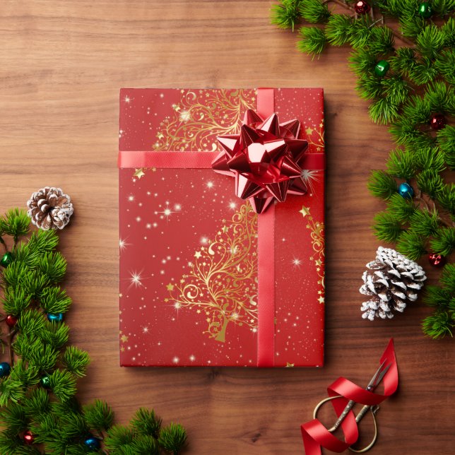 Elegantes goldenes Weihnachtsbaummuster Geschenkpapier (Feiertagsgeschenk)