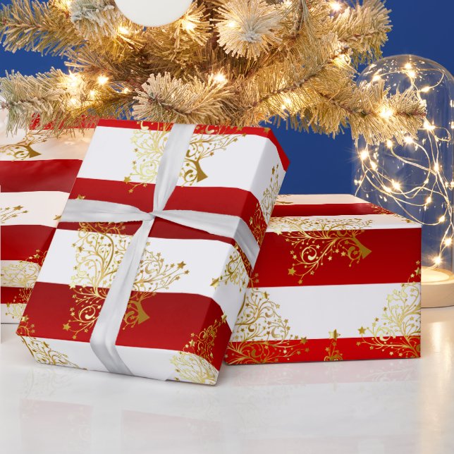 Elegantes goldenes Weihnachtsbaummuster Geschenkpapier (Feiertage)