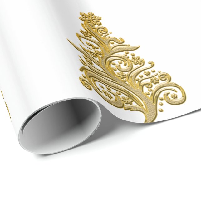 Elegantes goldenes Weihnachtsbaummuster Geschenkpapier (Rolleneckpunkt)