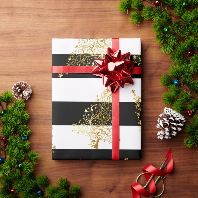 Elegantes goldenes Weihnachtsbaummuster Geschenkpapier (Feiertagsgeschenk)