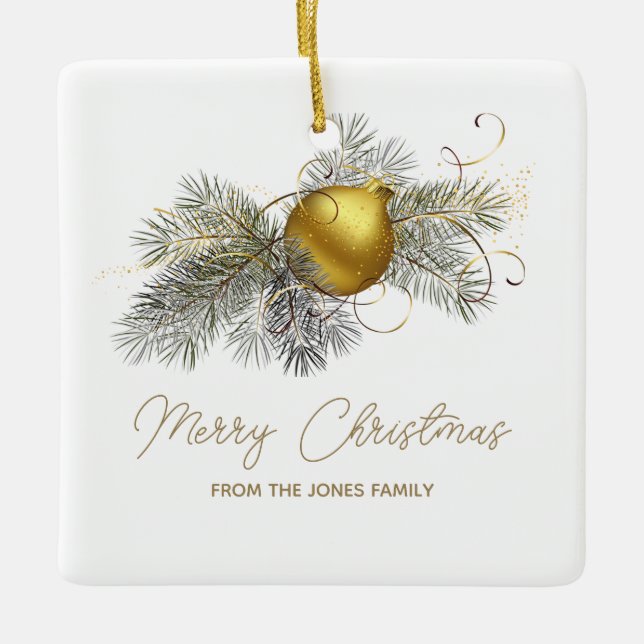 Elegantes goldenes Weihnachtsgebäck Keramikornament (Vorderseite)