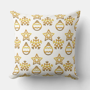 Elegantes goldenes Weihnachtsmuster auf Weiß Kissen