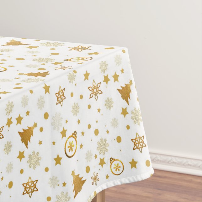 Elegantes goldenes Weihnachtsmuster auf Weiß Tischdecke (Beispiel)
