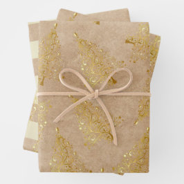 Elegantes goldenes Weihnachtsmuster Geschenkpapier Set