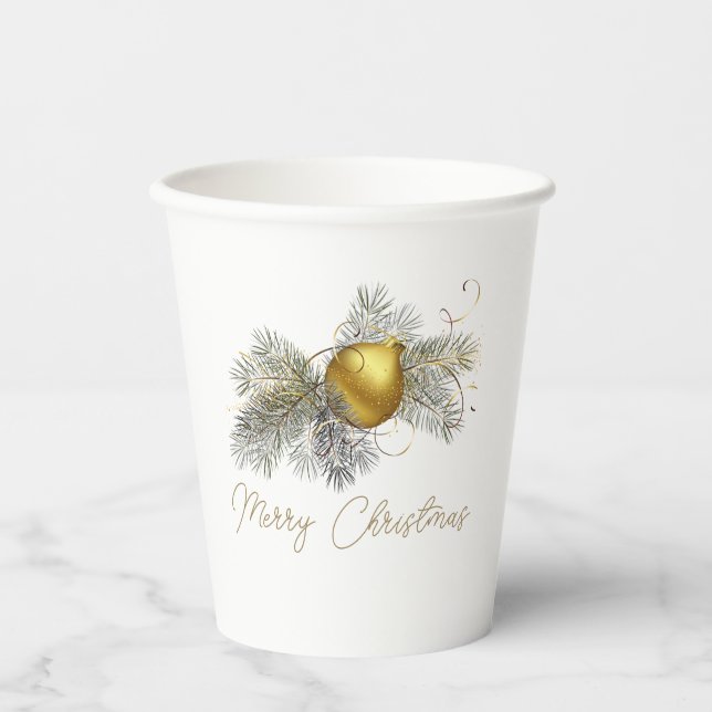 Elegantes goldenes Weihnachtsschmuck-Party Pappbecher (Vorderseite)