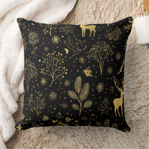 Elegantes Goldenes Winterwald-Muster Kissen