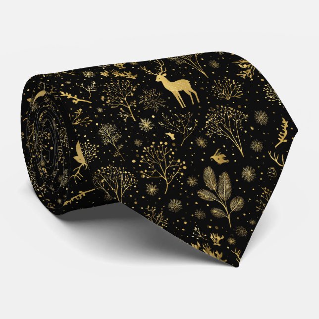 Elegantes Goldenes Winterwaldmuster Krawatte (Gerollt)