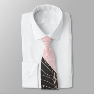 Elegantes goldfarbenes Bambusfoliendesign in Rosa- Krawatte