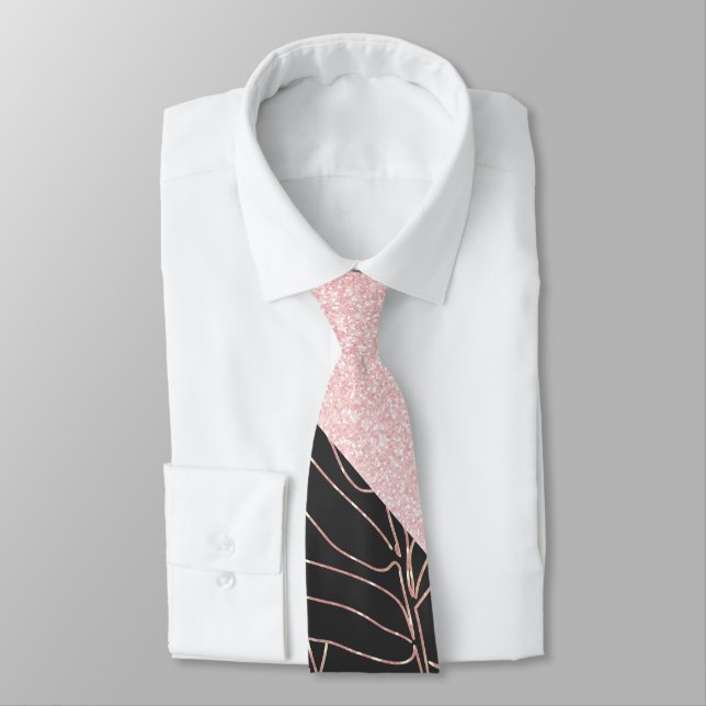 Elegantes goldfarbenes Bambusfoliendesign in Rosa- Krawatte (Gebunden)