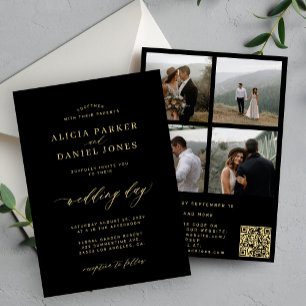 Elegantes goldfarbenes Foto QR-Code UAWG Hochzeit Einladung