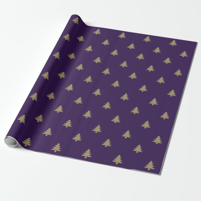 Elegantes goldfarbenes lila Weihnachtsbaummuster Geschenkpapier (Ungerollt)