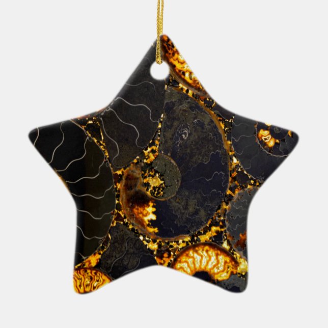 Elegantes, goldfarbenes nautilus Design Keramikornament (Vorne)