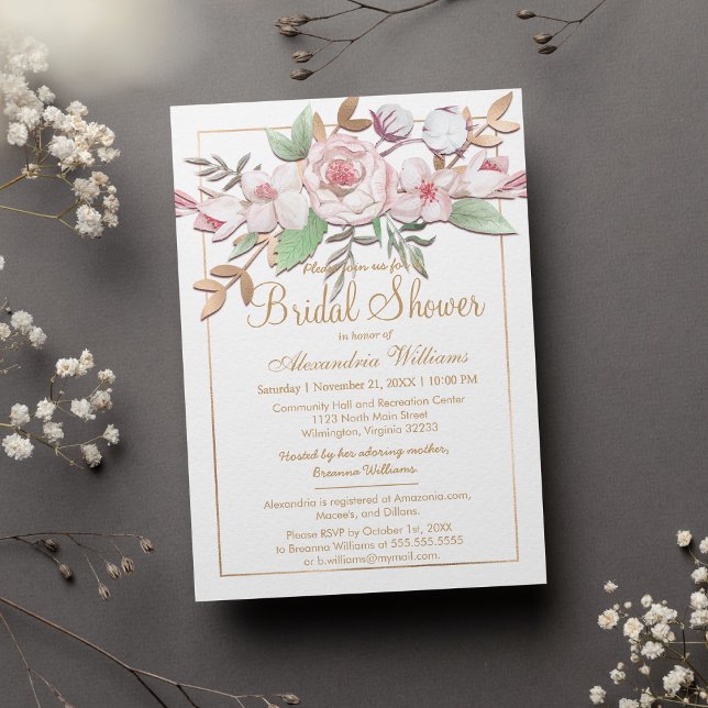 Elegantes goldfarbenes, rosafarbenes Minze-Brautpa Einladung (Elegant Gold Blush Pink Mint Floral Bridal Shower )