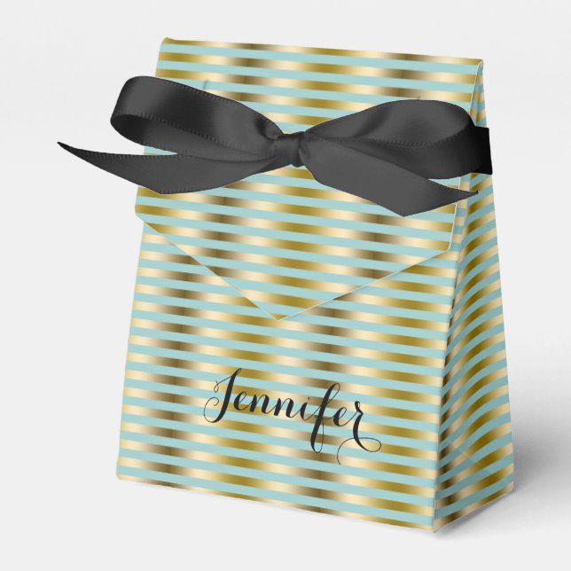 Elegantes goldfarbenes und Aquamarin-grünes Streif Geschenkschachtel (Vorderseite)