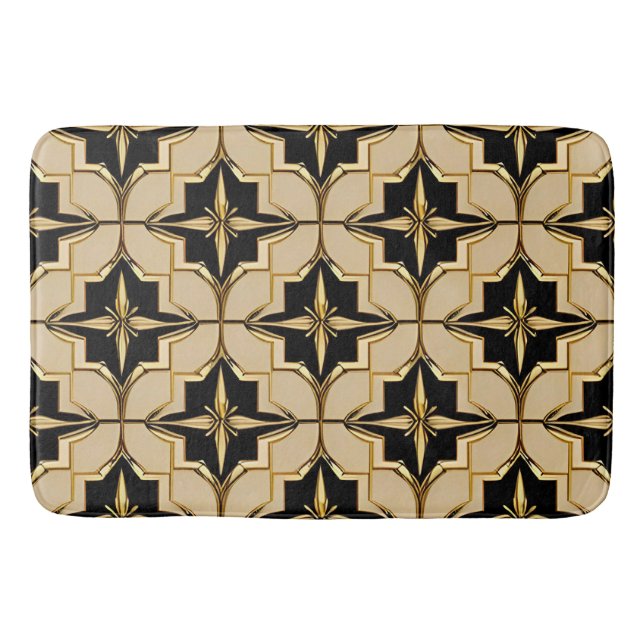 Elegantes goldfarbenes und schwarzes geometrisches badematte (Vorderseite)