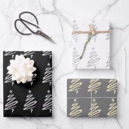 Elegantes goldfarbenes Weihnachtsbaummuster Geschenkpapier Set