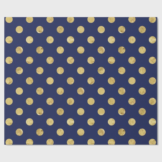 Elegantes Goldfolien-Tupfen-Muster - Gold u. Blau Geschenkpapier (Flach)