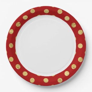 Elegantes Goldfolien-Tupfen-Muster - Gold u. Rot Pappteller