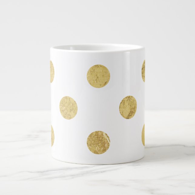 Elegantes Goldfolien-Tupfen-Muster - Gold u. Weiß Jumbo-Tasse (Vorderseite)