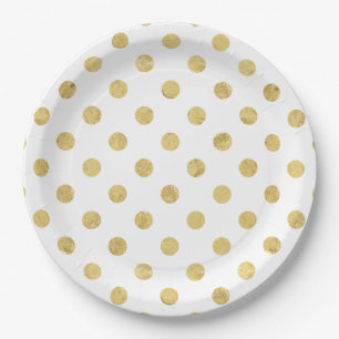 Elegantes Goldfolien-Tupfen-Muster - Gold u. Weiß Pappteller