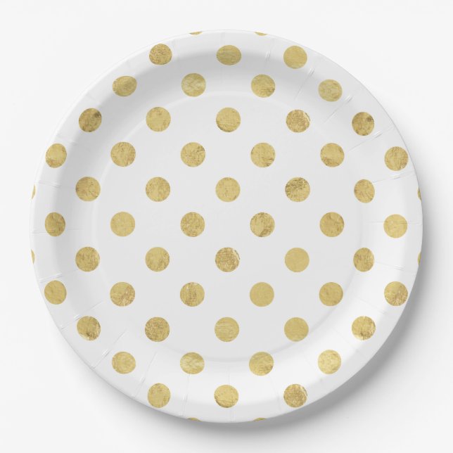 Elegantes Goldfolien-Tupfen-Muster - Gold u. Weiß Pappteller (Vorderseite)