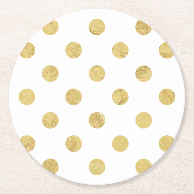Elegantes Goldfolien-Tupfen-Muster - Gold u. Weiß Runder Pappuntersetzer (Vorderseite)