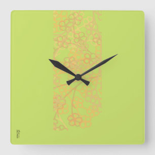 Elegantes goldgrünes Abstraktes Blumenmuster Quadratische Wanduhr